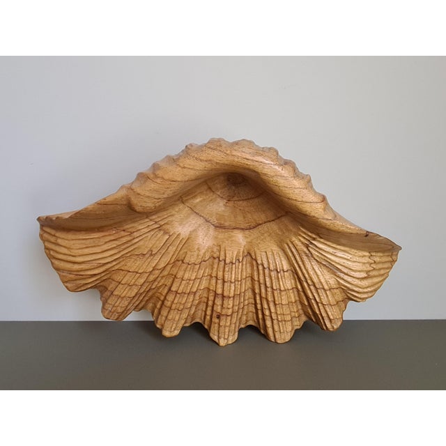 Vintage Handmade Carved Wooden Seashell Bowl, 1960s For Sale - Image 6 of 13