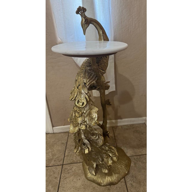 Gold Gold Finish Peacock Side Table Marble Top For Sale - Image 8 of 12