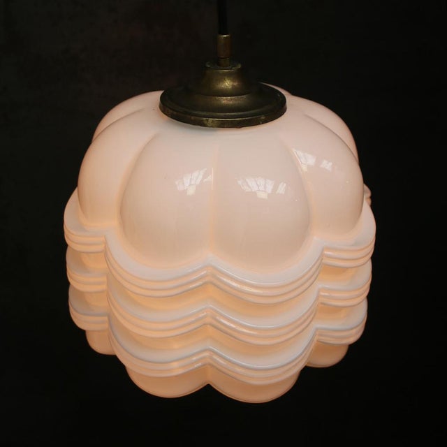 Vintage White Opaline Glass and Brass Pendant Lamp For Sale - Image 6 of 9