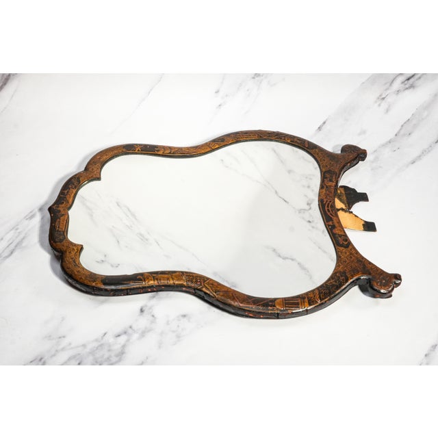 Wonderful Large Antique Chinoiserie Japanned Dressing Table Mirror Asian Lacquer Hand Painted Home Decor For Sale - Image 15 of 18