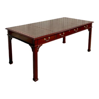 Vintage Regency Councill Furniture Fretwork Leather Top Writing Desk For Sale