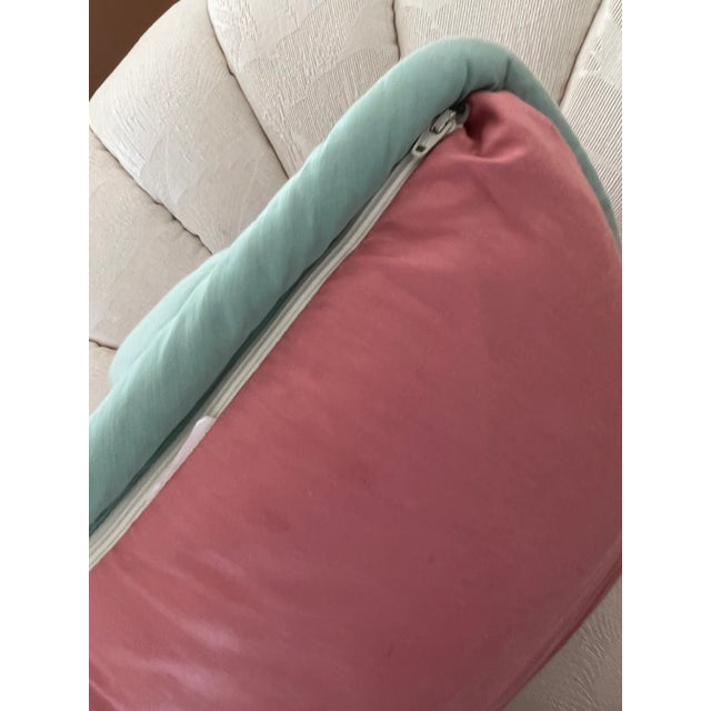1980s 1980s Custom Made Large Pink Teal Ribbon Pillow For Sale - Image 5 of 6