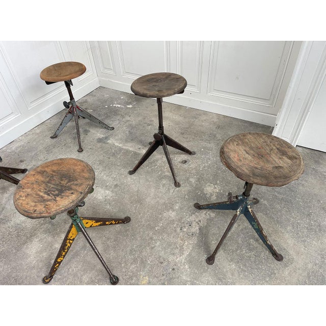 Wood Quadripod Stools attributed to Jean Prouvé, 1950s, Set of 9 For Sale - Image 7 of 9
