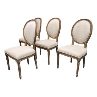 Van Thiels for Restoration Hardware French Contemporary Round Fabric Dining Side Chairs, Set of Four For Sale