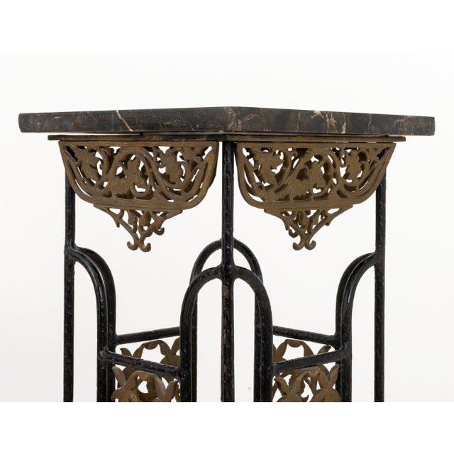 Brandt Style Wrought Iron & Marble Pedestals, Pair For Sale In New York - Image 6 of 10