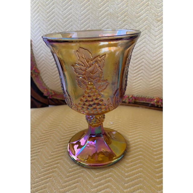 Vintage Indiana Glass Harvest Grape Marigold Iridescent Pitcher and 8 Goblets - 9 pcs For Sale In Las Vegas - Image 6 of 8