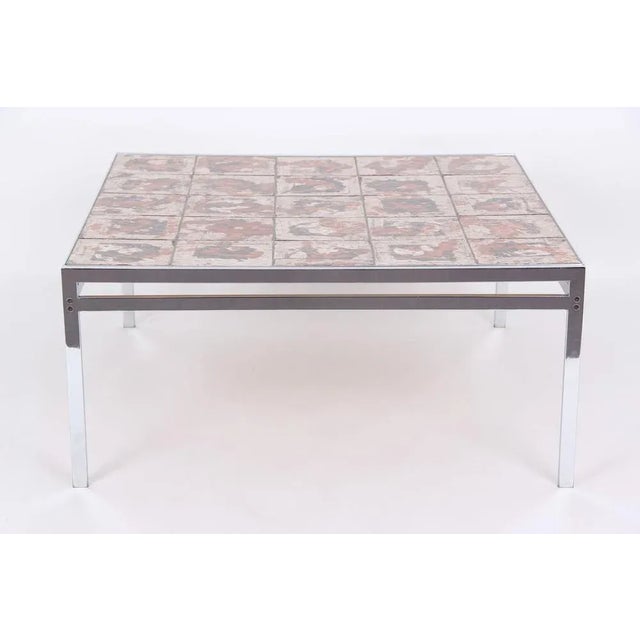 Metal Coffee Table in Chrome-Plated Frame and Ceramic Tiles, Denmark, 1970s For Sale - Image 7 of 7