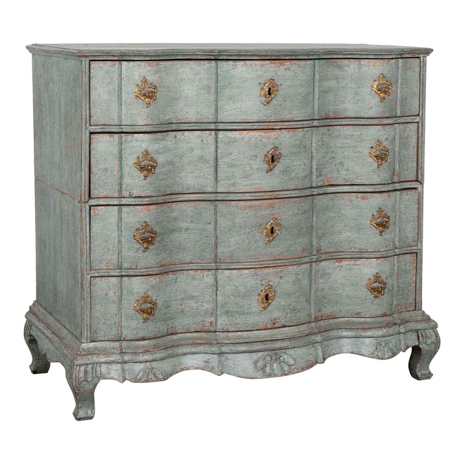 Large Green Rococo Oak Chest of Four Drawers, Sweden Circa 1770-1800 ...