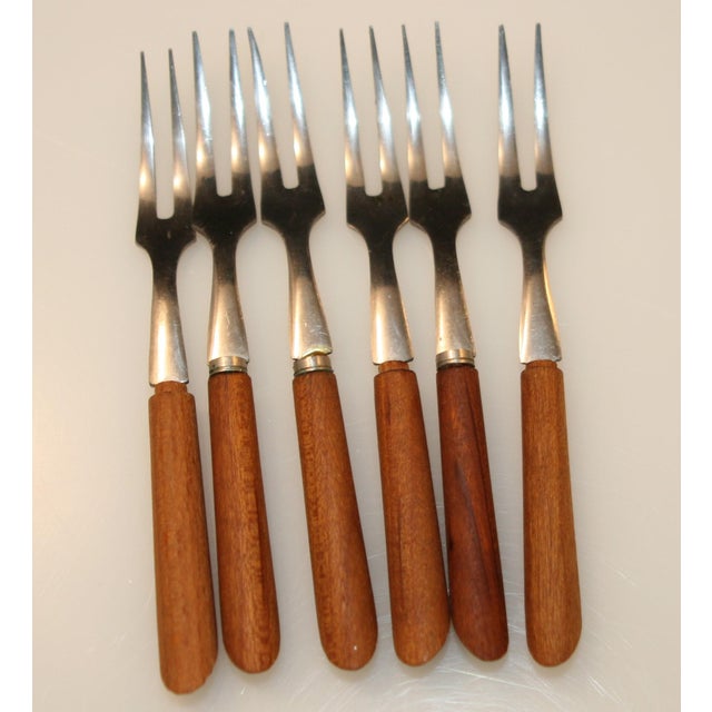 MidCentury Wood Handle Stainless Steel Appetizer Hors d'Oeuvre