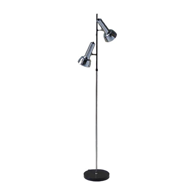 Floor Lamp with Movable Chrome & Black Cylindrical Shades, 1960s For Sale