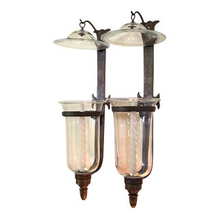 Vintage, Brass and Blown Glass, Hurricane Wall Sconces, With Smoke Bells, by Chapman - Pair For Sale