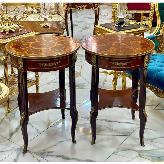 2000 - 2009 French Style Wood Side Table Set – Copper Finish With Gold Leaf Accents For Sale - Image 5 of 7