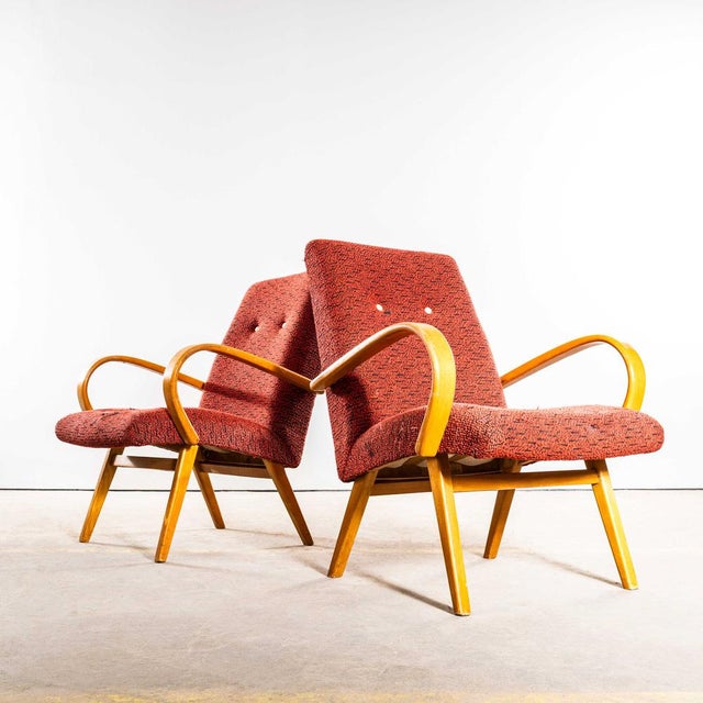 Lounge Chair in Tufted Orange Jacquard Standard Seat by Jaroslav Šmídek, 1950s For Sale - Image 3 of 10