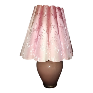 Vintage Table Lamp Features a Pink Pleated Lampshade and a Ceramic Base