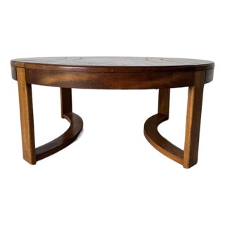 Vintage Mersman Round Walnut “Baseball” Style Coffee Table For Sale