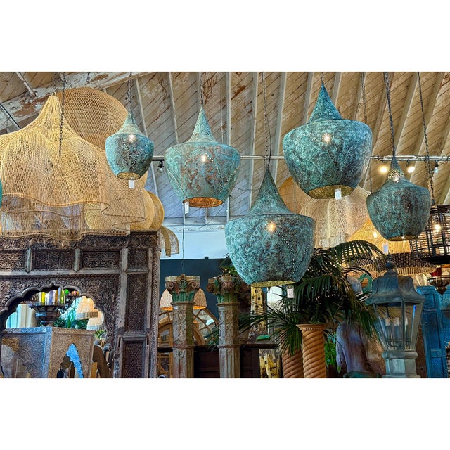 2020s Copper Verdigris Dot Boho Pendant Light Medium For Sale - Image 5 of 6