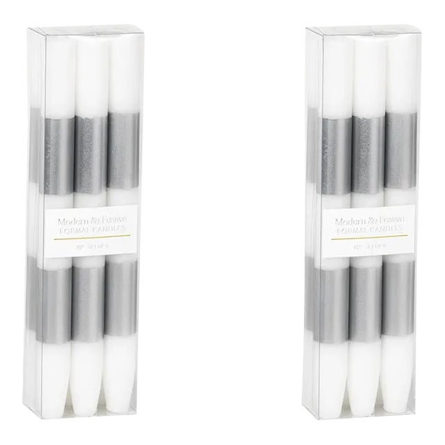 Modern & Festive Silver Formal Candle Set, 2 Packs of 6 For Sale