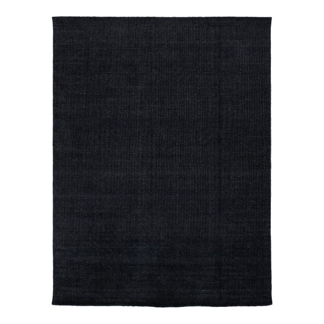 9x12 Modernist Indian Handmade Wool & Bamboo Silk Rug in Charcoal For Sale