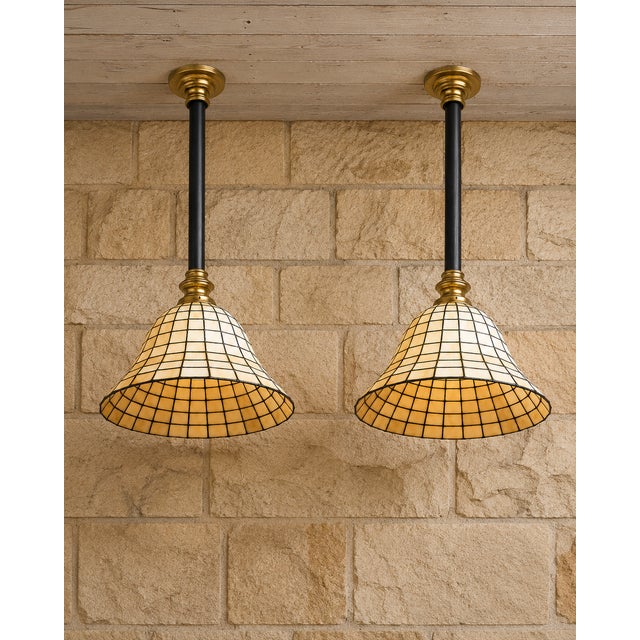 White 20th Century Tiffany Stained Glass Pendant Lights, 1950s, Set of 2 For Sale - Image 8 of 8