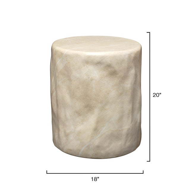 Contemporary Cedar Side Table, Marbled Cream For Sale - Image 3 of 7