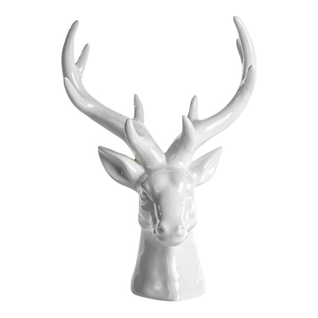 White Ceramic Stag Head Figurine Statue For Sale