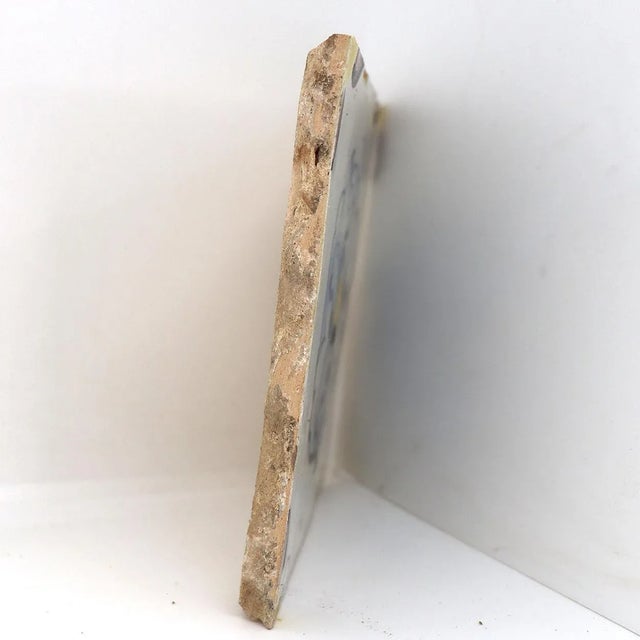 Portuguese Tin Glazed Pottery Floral Square Azulejo Tile For Sale - Image 4 of 12