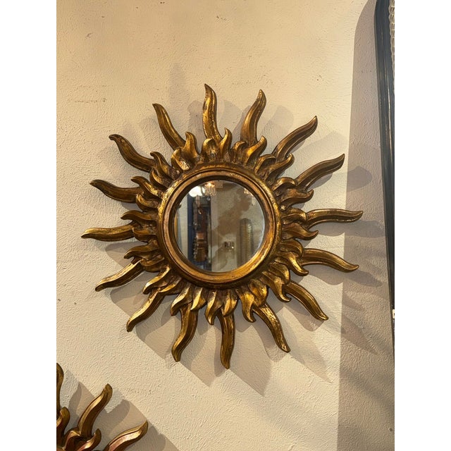 Art Deco Pair of Italian Giltwood Sunburst MIrrors For Sale - Image 3 of 5
