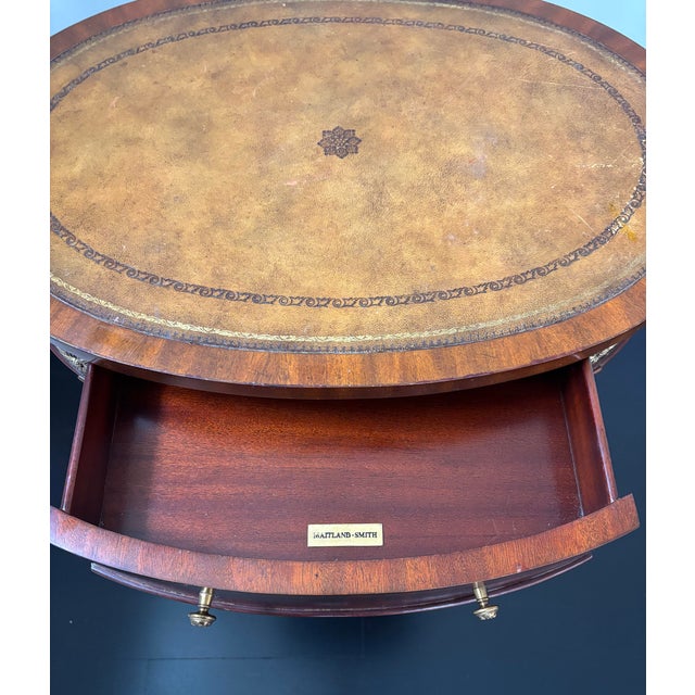 MAITLAND SMITH Mahogany Leather Top Occasional Table. Nice Tooled Leather Top. Excellent Original Finish & Condition....