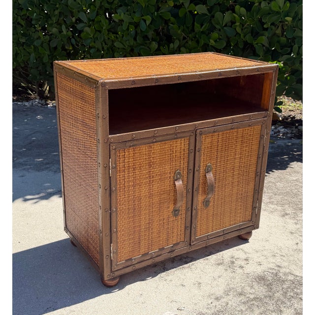 Ficks Reed Vintage Campaign Style Woven Rattan Console Cabinet For Sale - Image 4 of 12