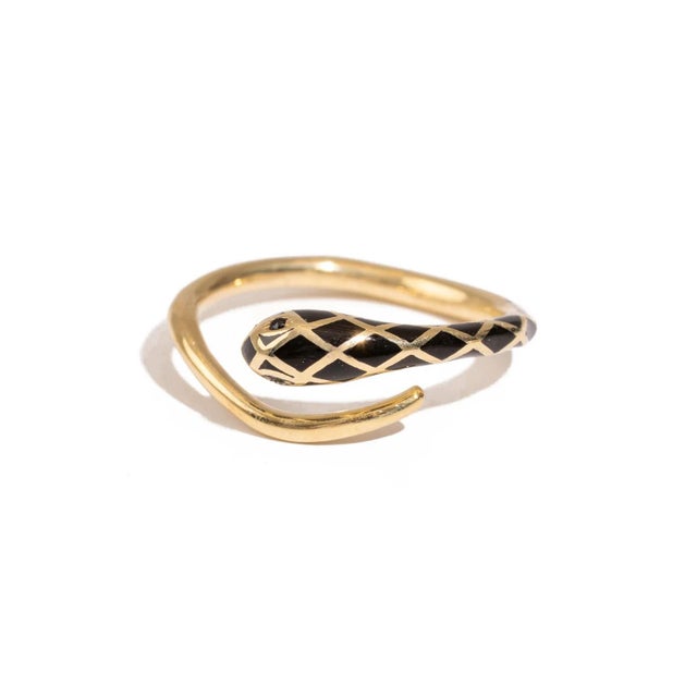 Gold Black Enamel Gold Snake Ring, Size 8 For Sale - Image 8 of 8