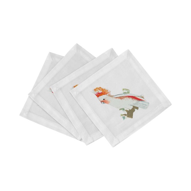 Cockatoo Cotton Sateen Cocktail Napkins, Set of 4 For Sale In Miami - Image 6 of 6