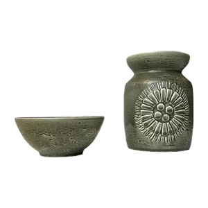 Zenit Ceramic Green Vase & Bowl Set by Gunnar Nylund for Rörstrand, 1970s, Set of 2