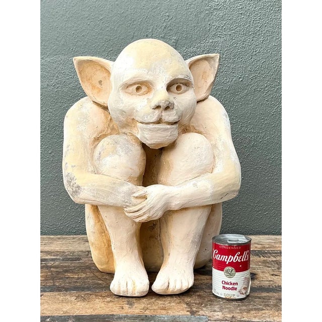 Late 20th Century Vintage Plaster Crouching Gargoyle Figure For Sale - Image 5 of 12