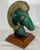 Discover the allure of this vintage Mid-Century Modern patinated brass ram head sculpture, a stunning piece that embodies...