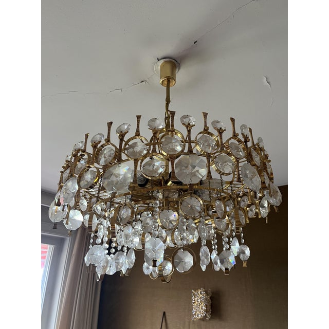 Large Chandelier in Gilded Brass and Crystal from Palwa, Germany, 1970 For Sale - Image 6 of 10