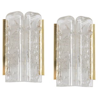 Brass and Murano Glass Wall Sconces attributed to Doria, Germany, 1960s, Set of 2 For Sale