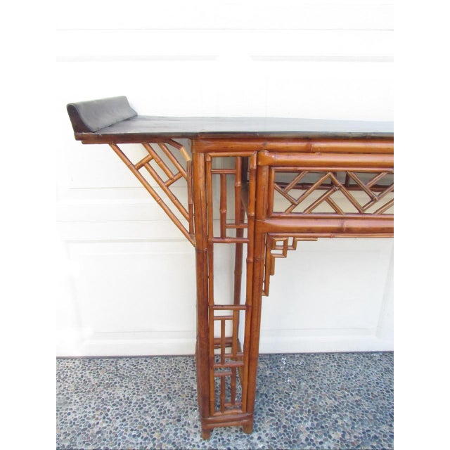 Asian Style Chinese Bamboo Altar or Console Table For Sale - Image 4 of 18