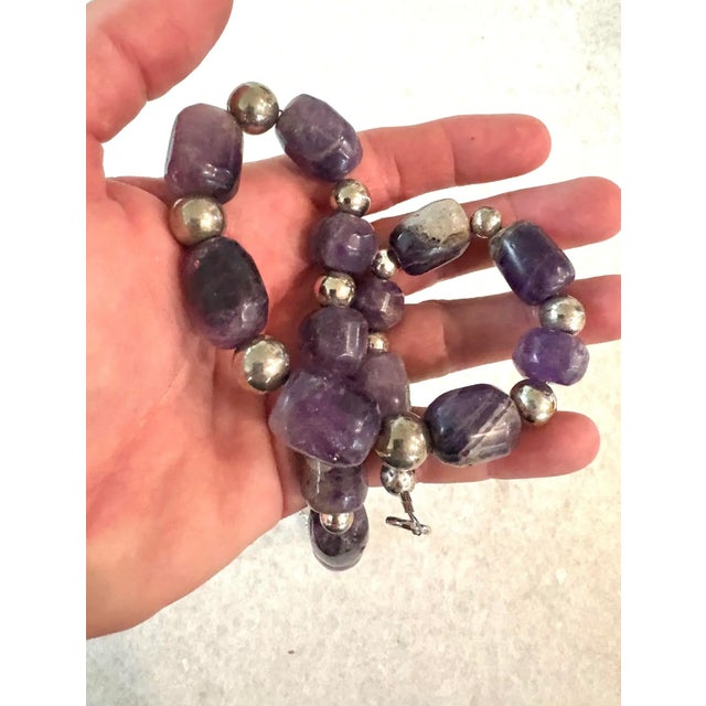 Traditional 2020s Pre-Columbian Hand Carved Amethyst Beads With Silver Spacers Restrung Necklace For Sale - Image 3 of 6