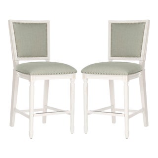 Counter Stool in Light Grey & Cream & Distressed White - a Pair For Sale