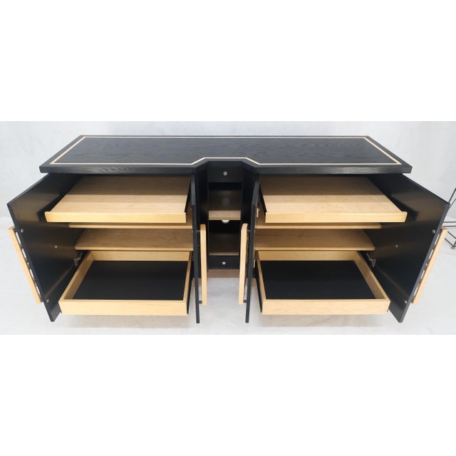 1970s Asian Black Lacquer Large Carved Wood Door Pulls 8 Drawer Dresser Credenza For Sale - Image 10 of 12