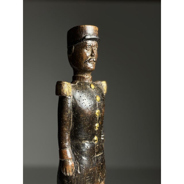 Hand-Carved Statue of a French Officer, 19th Century, Oak on Stone Base For Sale - Image 13 of 17