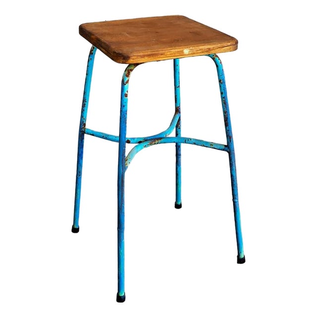 Vintage Industrial Style Metal Stool, France, 1950s For Sale