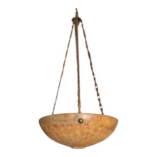 Antique Alabaster Marble Pendant Light Fixture Chandelier For Sale