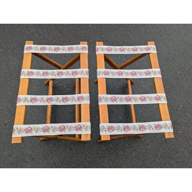 Brown 1960s Vintage Scheibe Style Folding Wooden Luggage Rack Set of 2 For Sale - Image 8 of 9