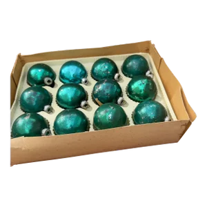 Vintage Shiny Brite Green Blue Christmas Ornaments- 12 Pieces