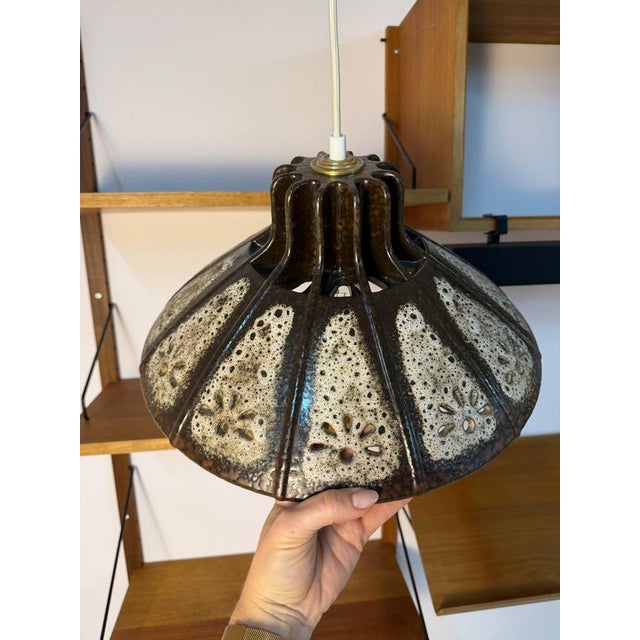 Ceramic Brown and Grey Ceramic Pendant Lamp, West Germany For Sale - Image 7 of 11