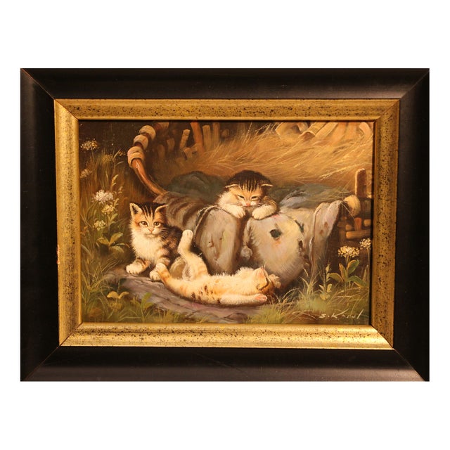 Samuel Koch, Playful Kittens, 20th Century, Oil on Wood, Framed For Sale