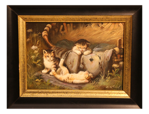 Samuel Koch, Playful Kittens, 20th Century, Oil on Wood, Framed