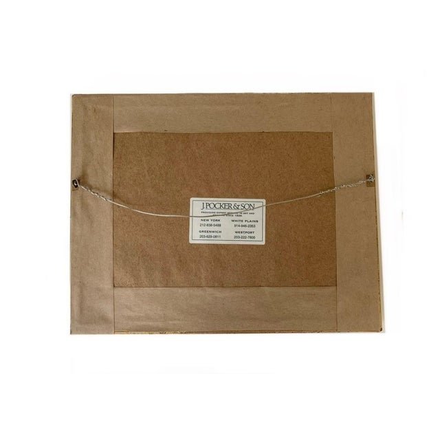 A small, colorful, and very detailed watercolor of a stately Residence with three chimneys, expansive open patio and...