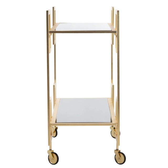 Modern 2 Tier Bar Cart in Brass & Black Glass For Sale - Image 3 of 7